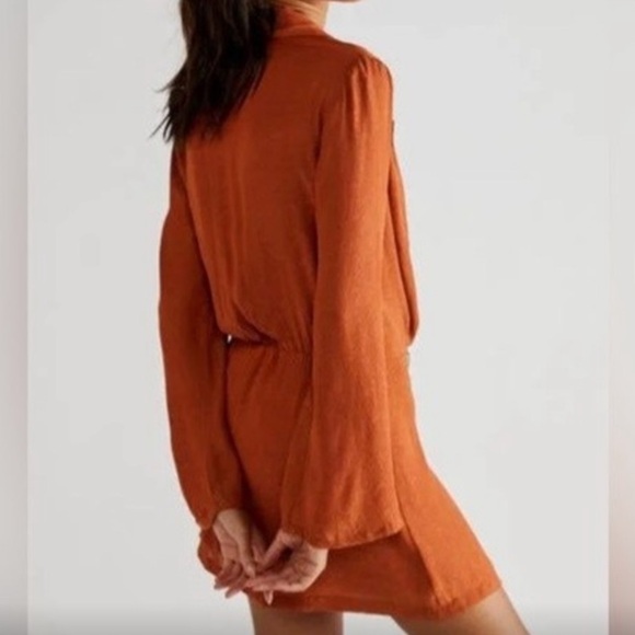FREE PEOPLE SIMONE WRAP MINI DRESS MEDIUM CINNABAR - Picture 3 of 7